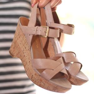 franco sarto // tan leather cork wedges